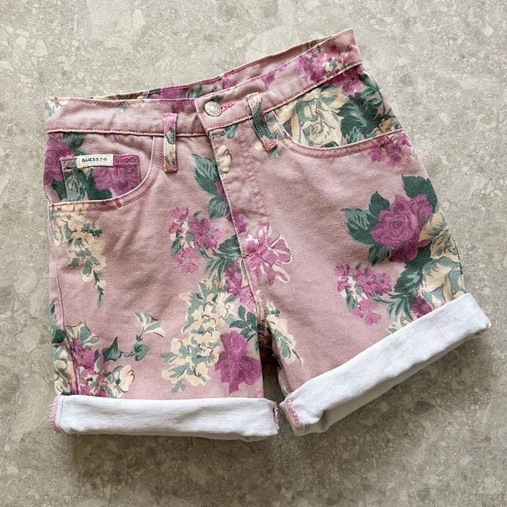 Vintage Guess Purple Denim Floral Shorts Kids Size 10